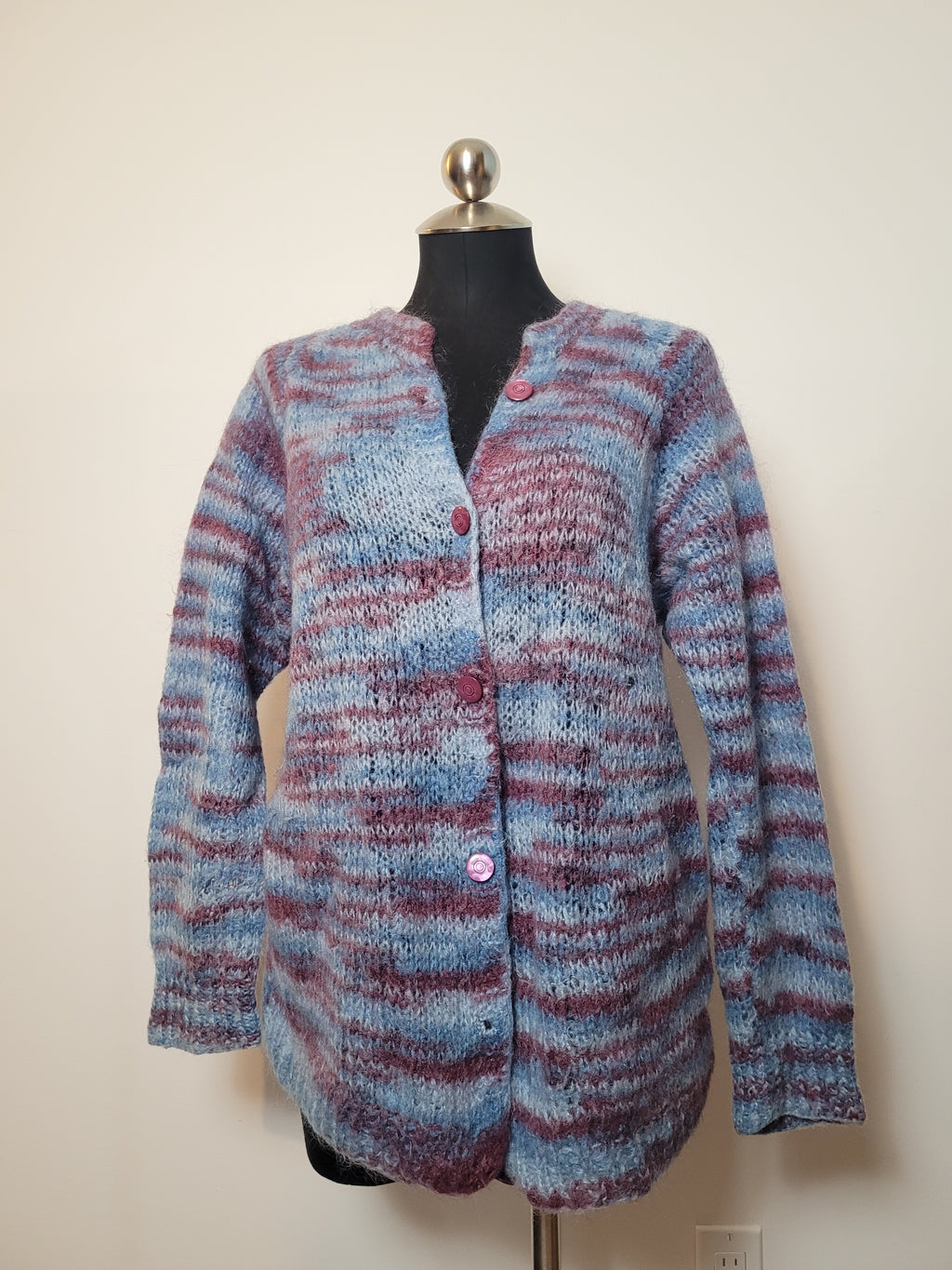 Purple Blue Hand Knit Vintage Cardigan