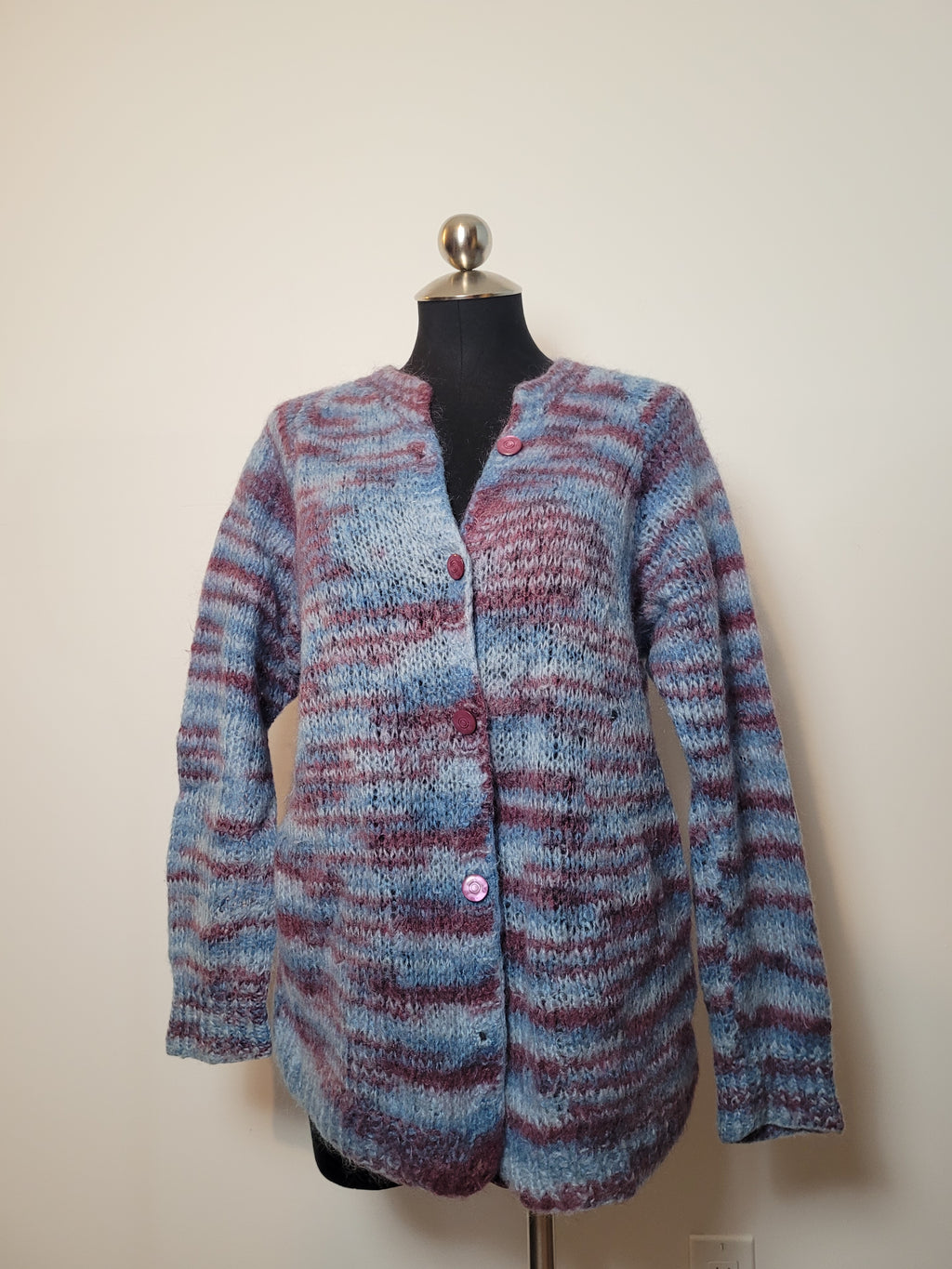 Purple Blue Hand Knit Vintage Cardigan