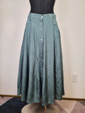 Teal Blue Silk Button Up Maxi Skirt