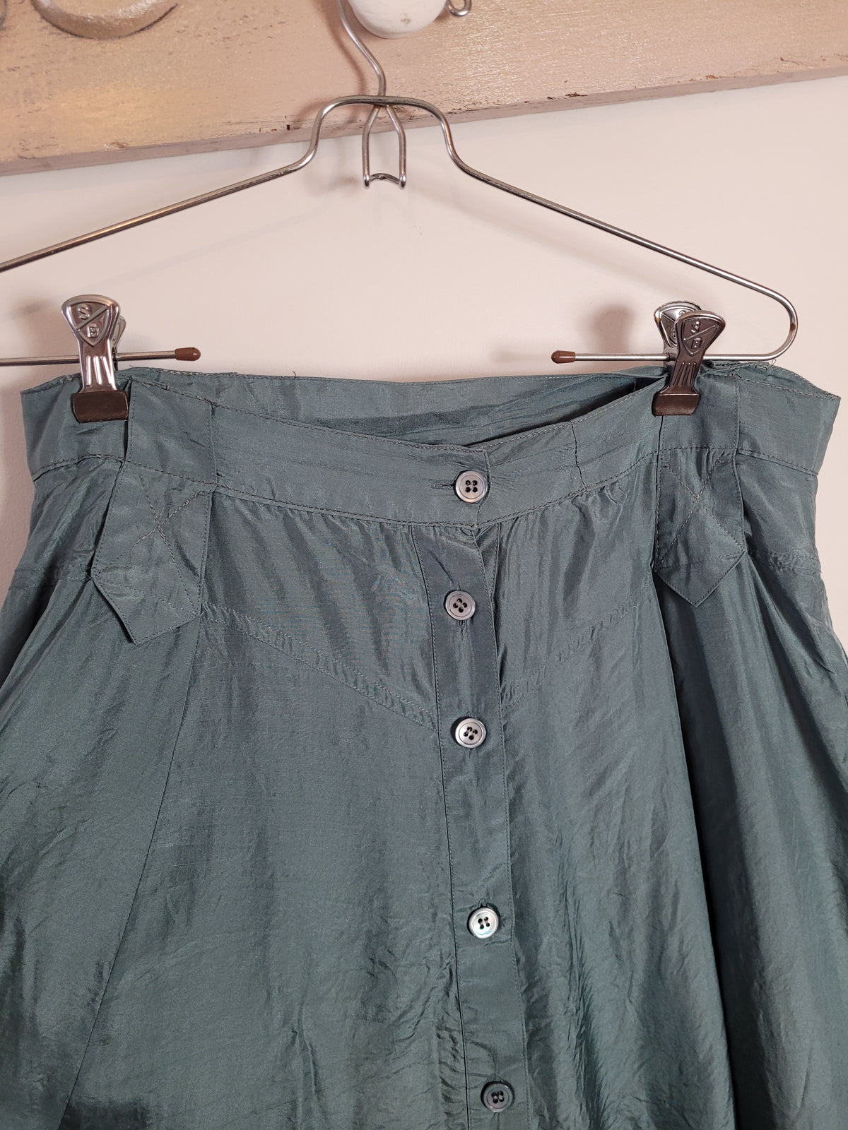 Teal Blue Silk Button Up Maxi Skirt