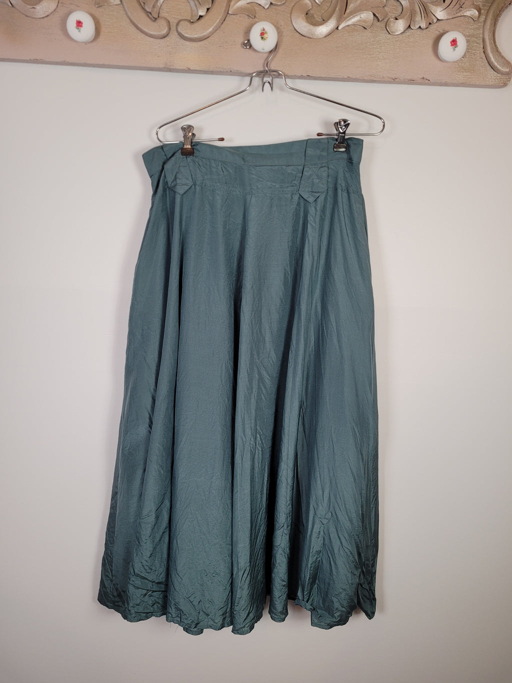 Teal Blue Silk Button Up Maxi Skirt