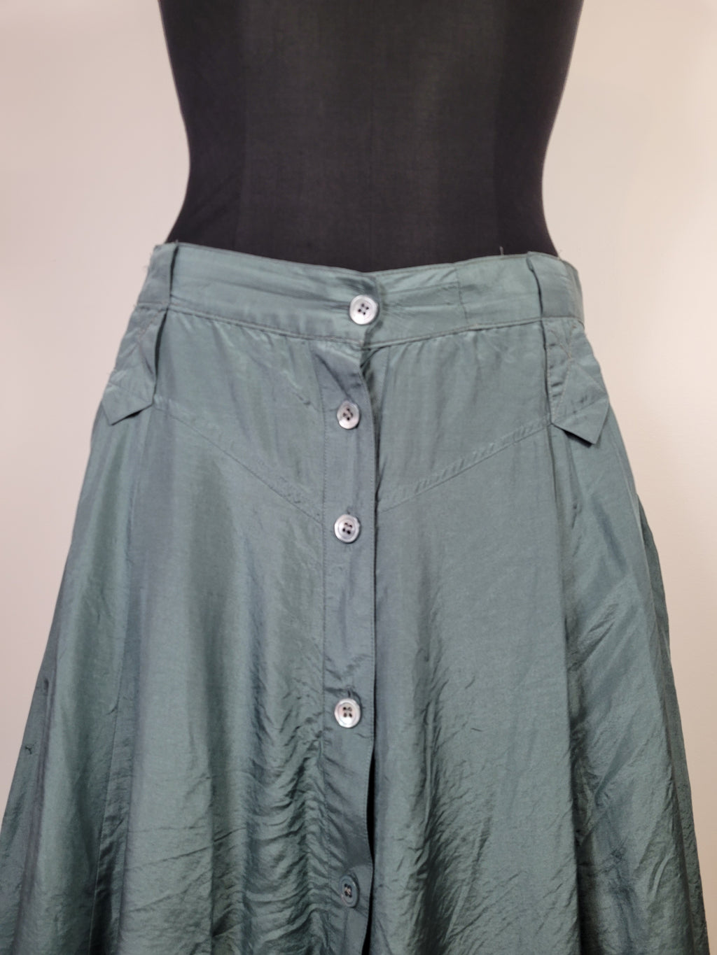 Teal Blue Silk Button Up Maxi Skirt