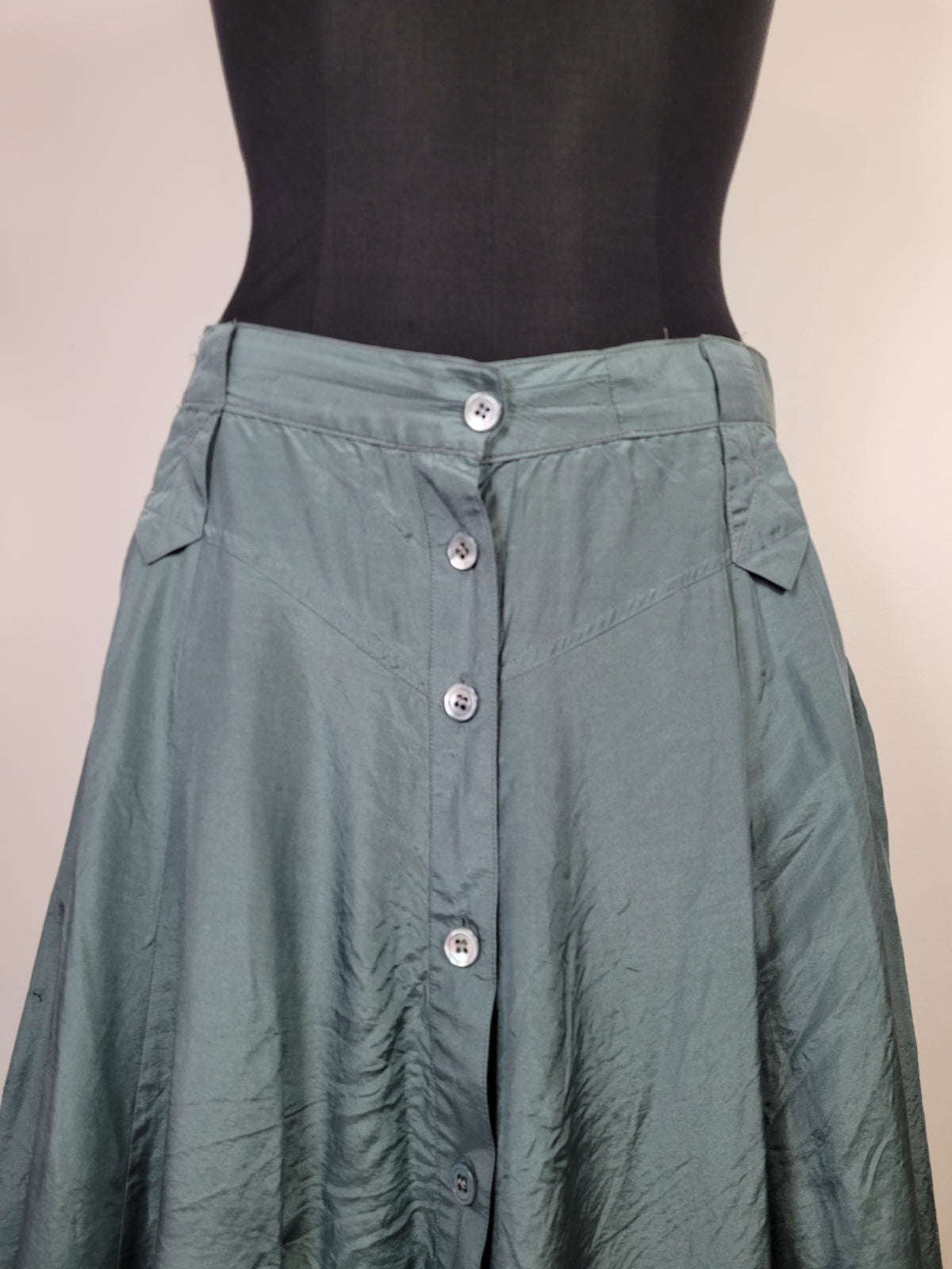 Teal Blue Silk Button Up Maxi Skirt